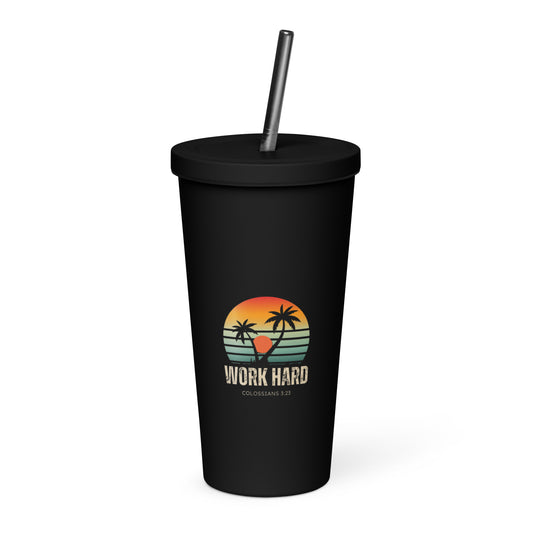 Insulated tumbler with a straw